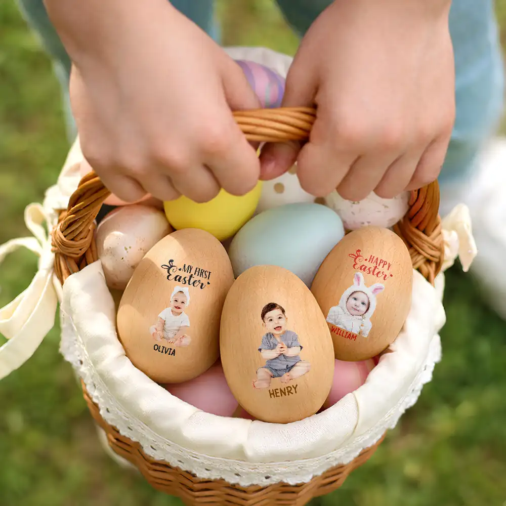 Custom Photo Adorable Kid Baby Happy Easter - Personalized Musical Wooden Easter Egg Shaker - Image 7