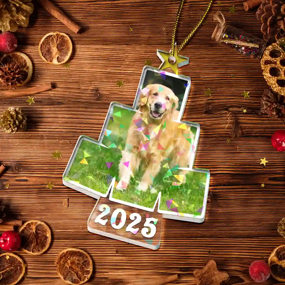 Custom Photo Album Style Christmas Tree - Personalized Holographic Acrylic Ornament - Image 5