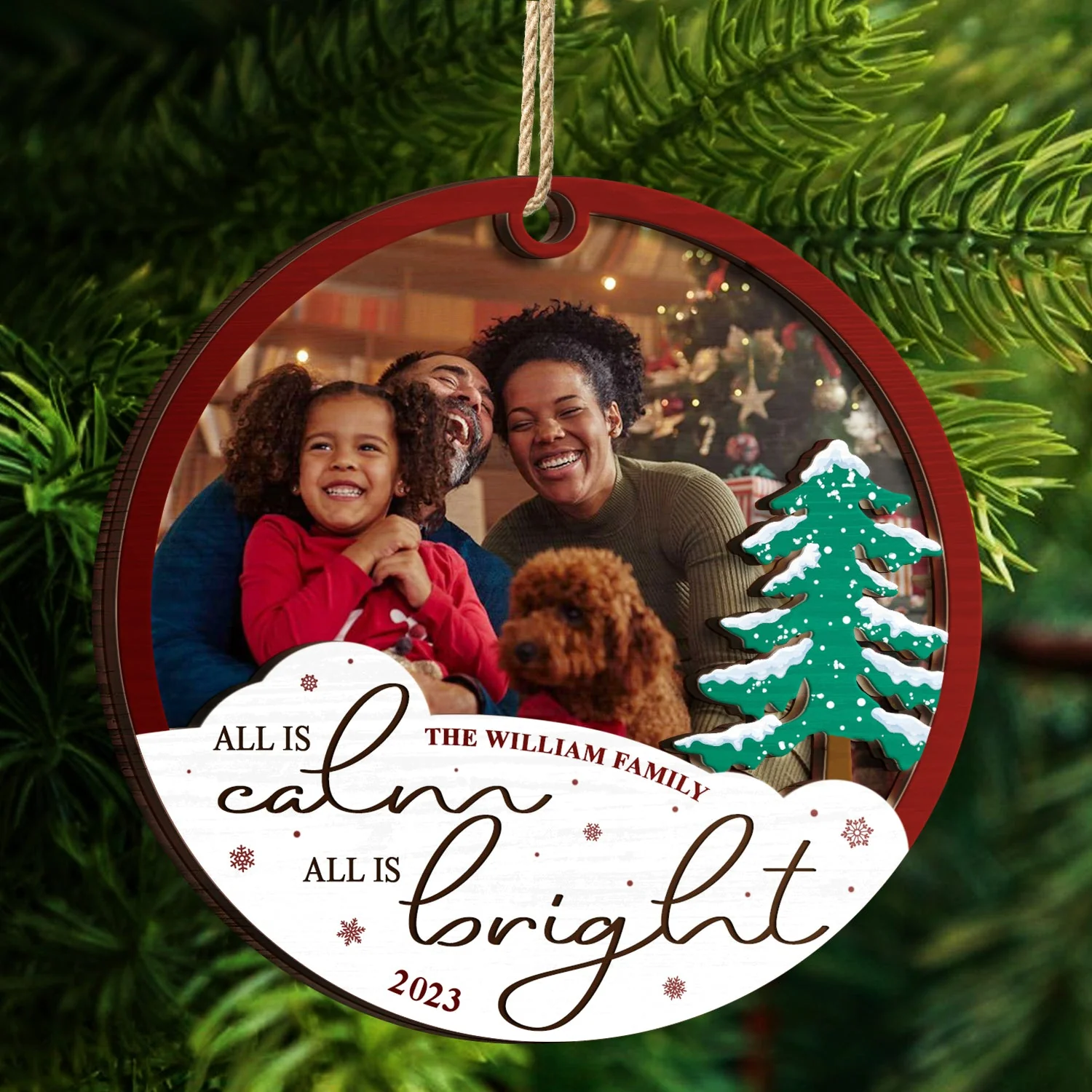 Custom Photo All Is Calm All Is Bright - Christmas Gift - Personalized 2-Layered Wooden Ornament - Image 4