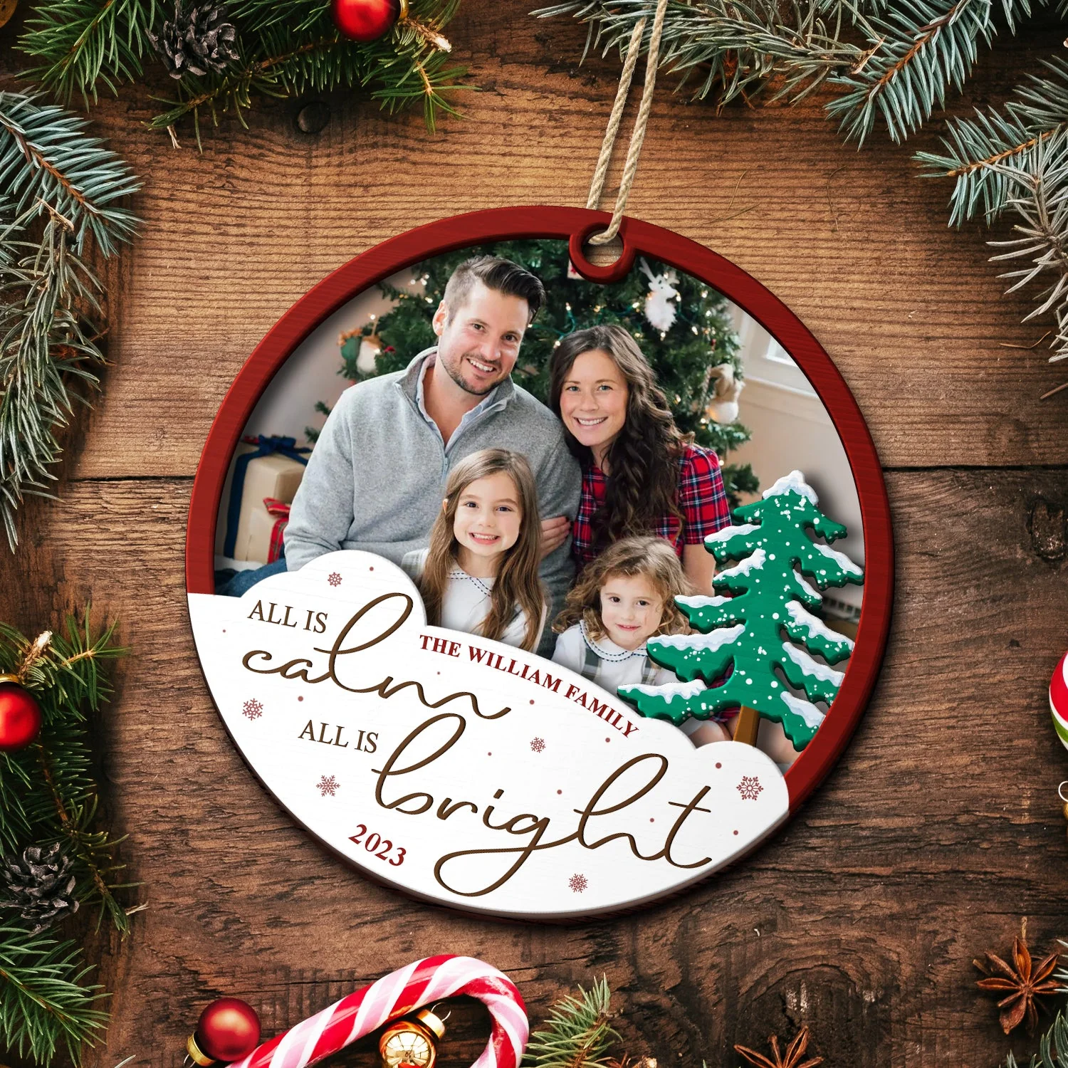 Custom Photo All Is Calm All Is Bright - Christmas Gift - Personalized 2-Layered Wooden Ornament - Image 5