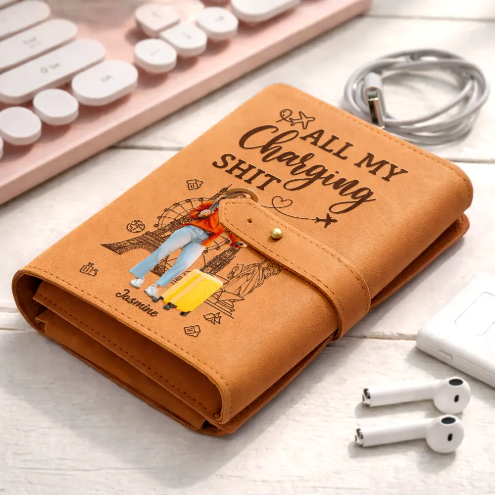 Custom Photo All My Charging Sh*t - Personalized Leather Cable Bag - Image 3