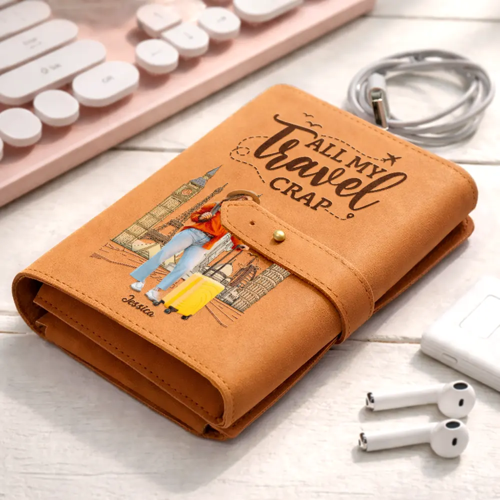Custom Photo All My Travel Crap - Personalized Leather Cable Bag - Image 3