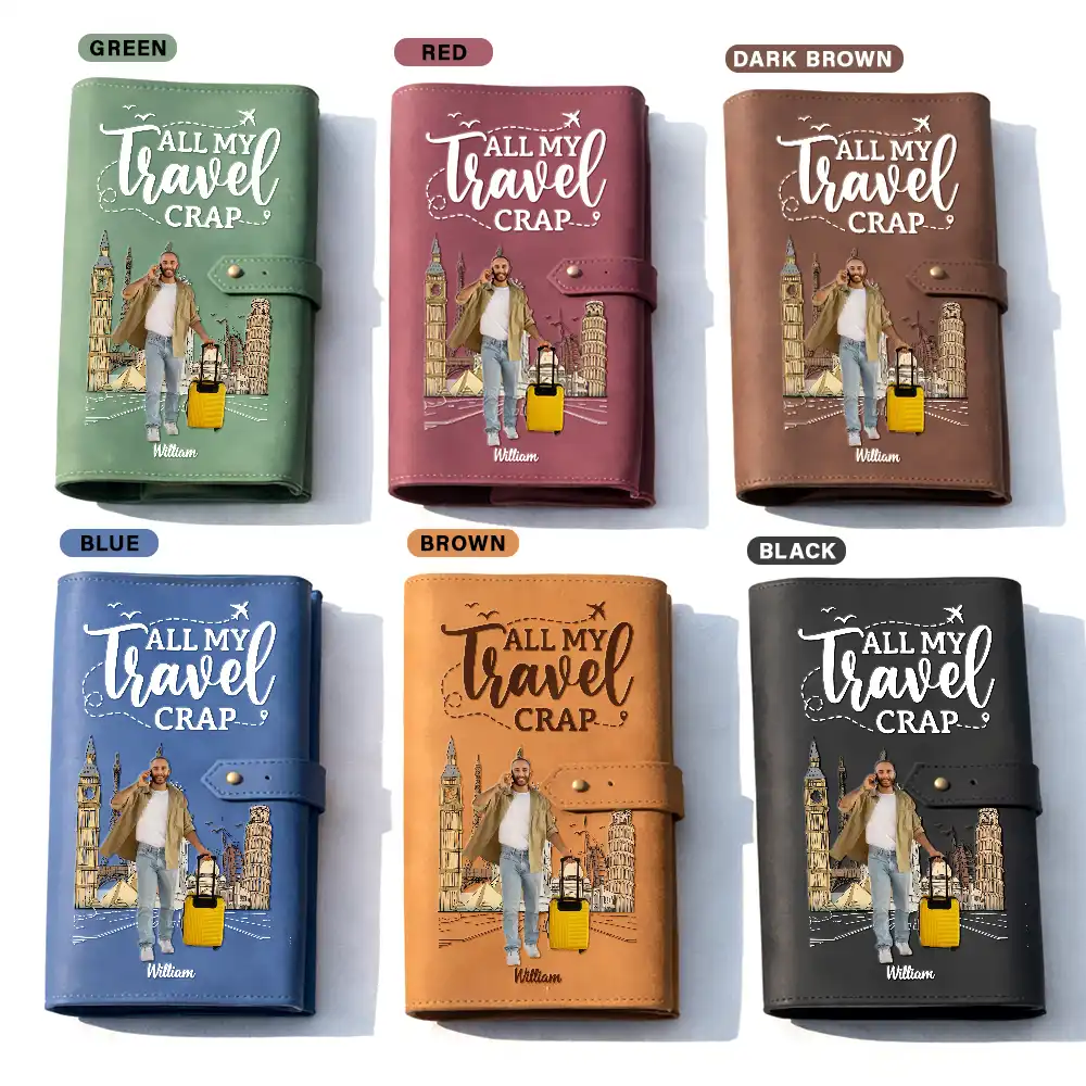 Custom Photo All My Travel Crap - Personalized Leather Cable Bag - Image 4