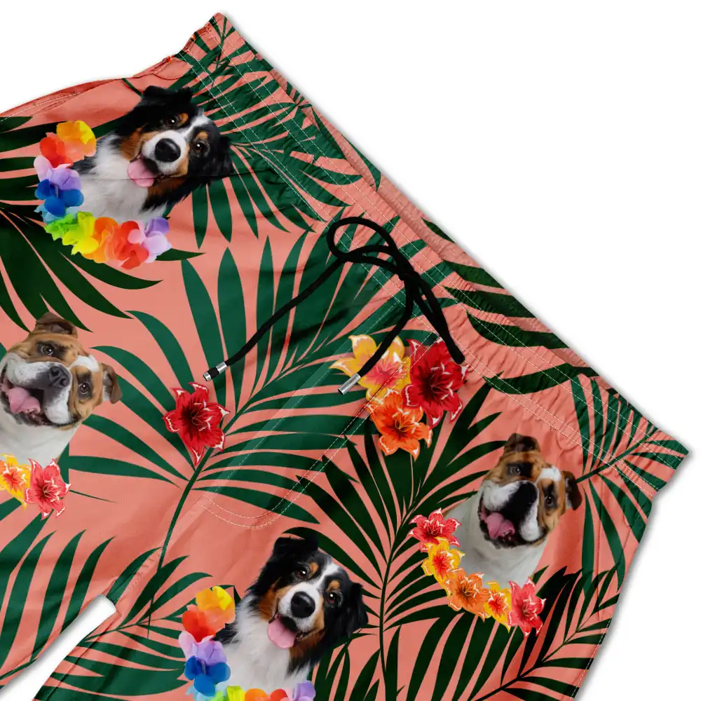 Custom Photo Aloha Dog Cat - Personalized Unisex Beach Shorts - Image 6