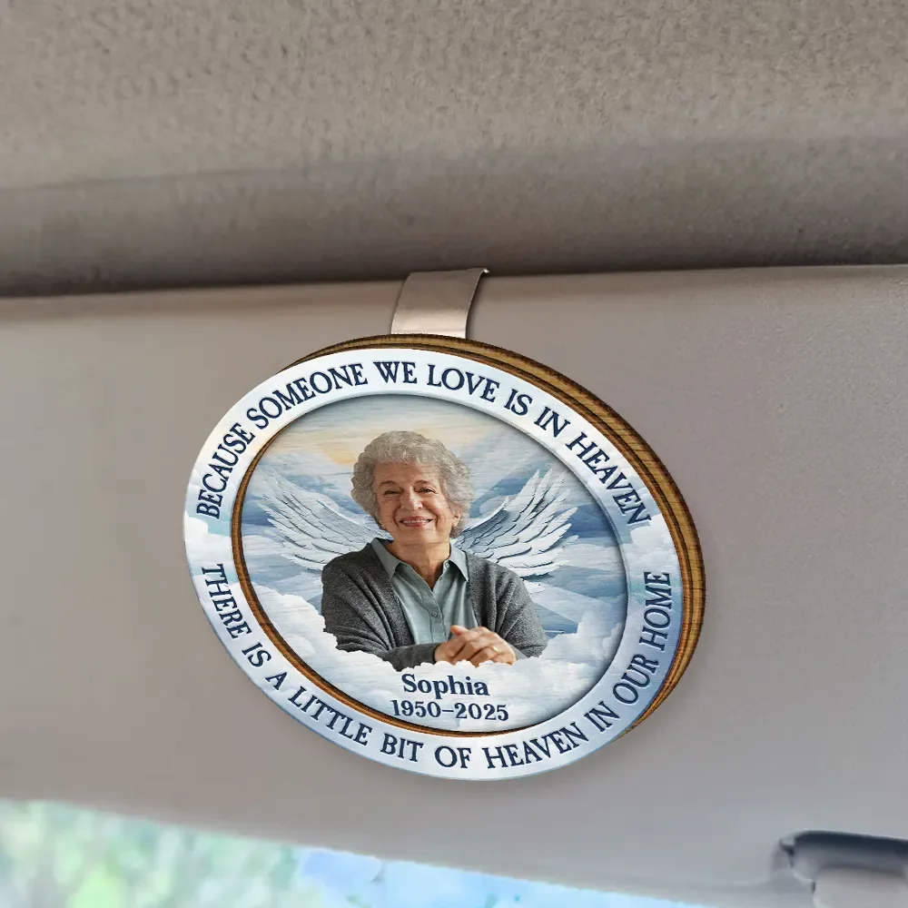 Custom Photo Although You Cannot See Me I'm Always With You Memorial Heaven - Personalized Custom Shaped Car Visor Clip - Image 3
