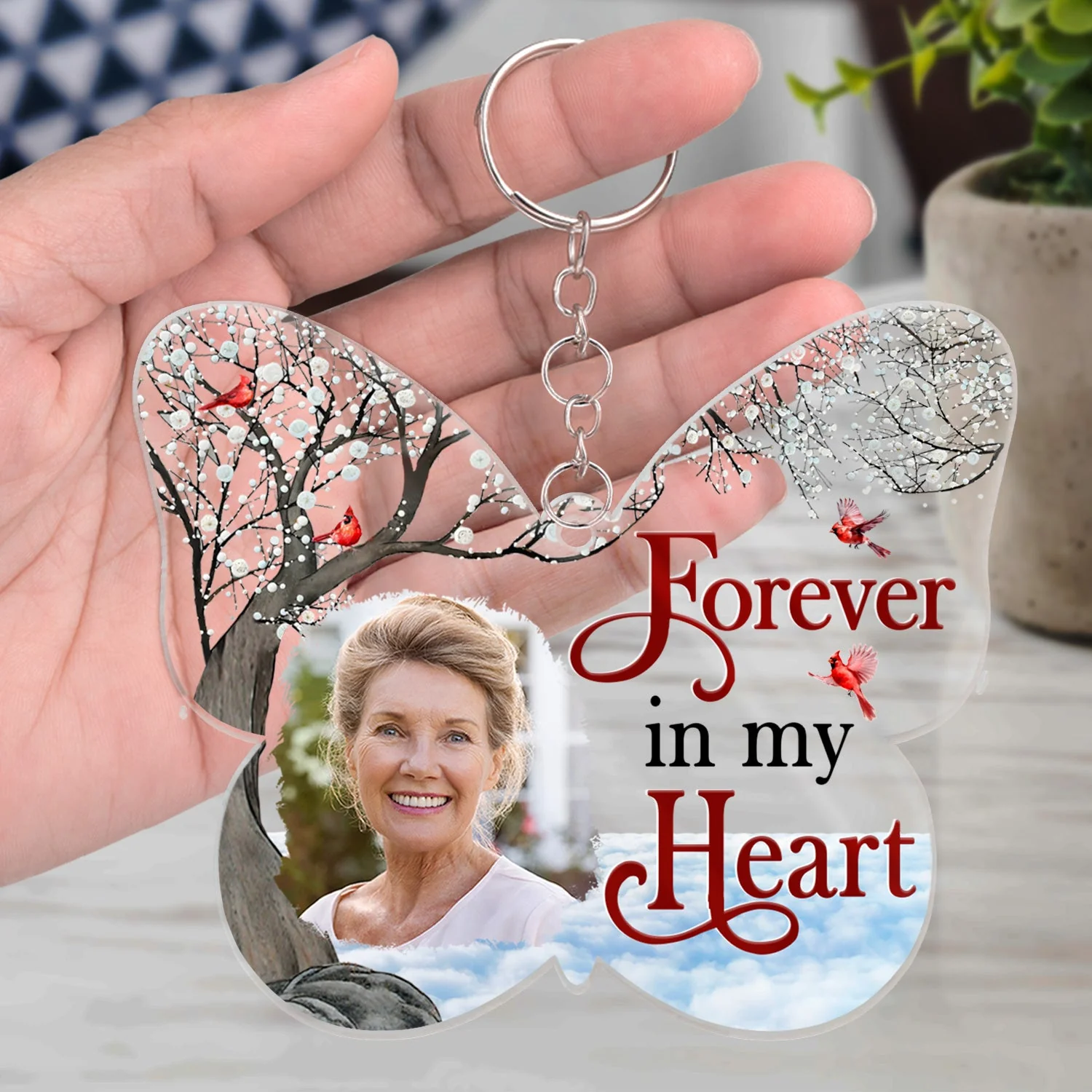 Custom Photo Although You Cannot See Me - Memorial Gift For Family, Siblings, Friends - Personalized Cutout Acrylic Keychain - Image 4