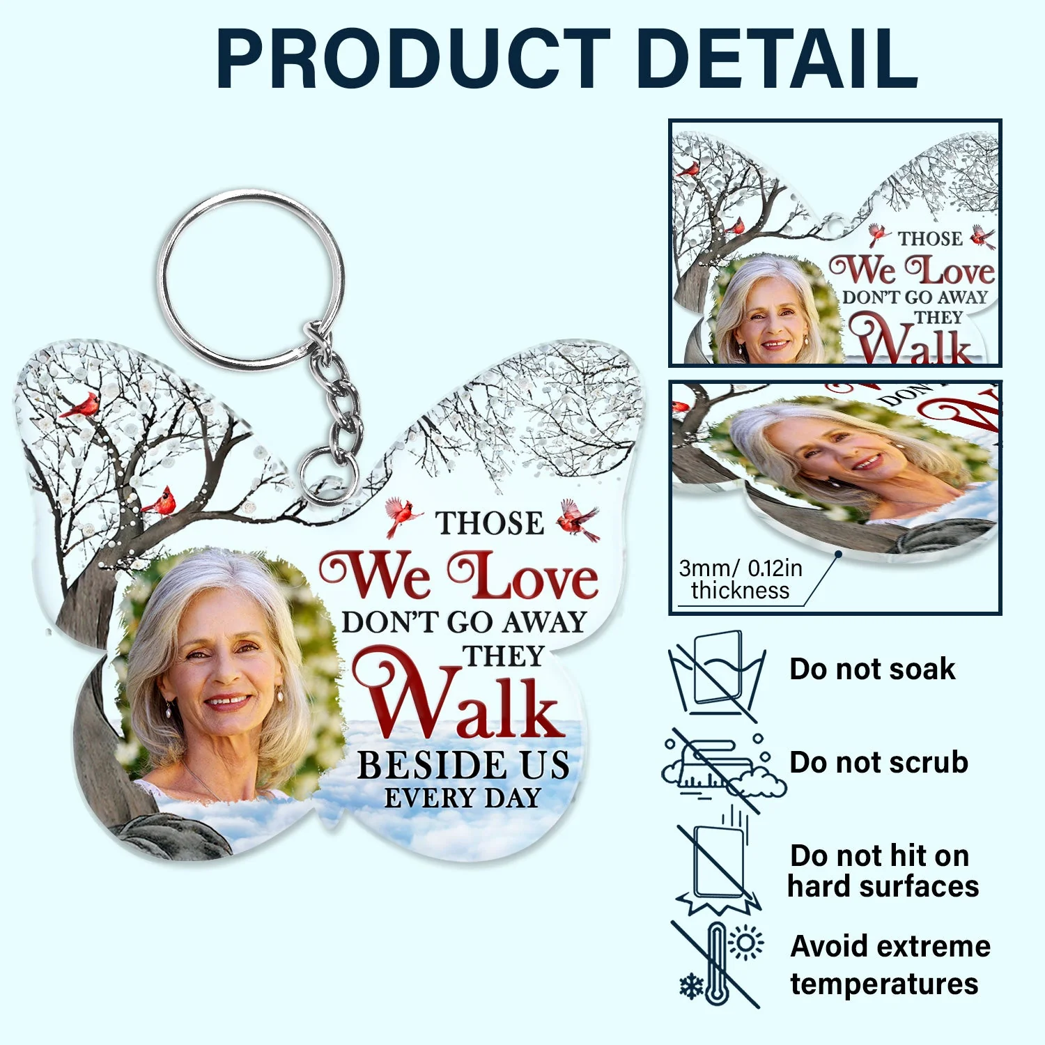 Custom Photo Although You Cannot See Me - Memorial Gift For Family, Siblings, Friends - Personalized Cutout Acrylic Keychain - Image 5