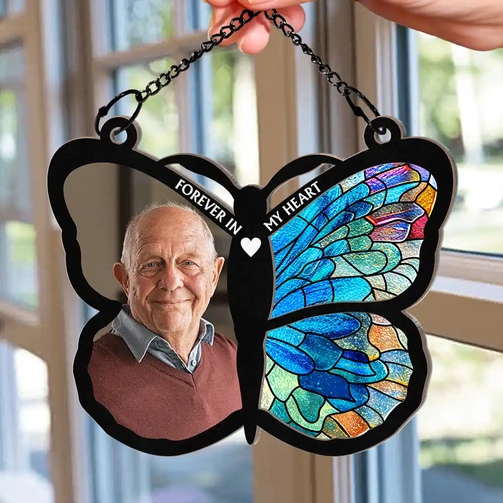 Custom Photo Although You Cannot See Me Memorial - Personalized Window Hanging Suncatcher Ornament - Image 2