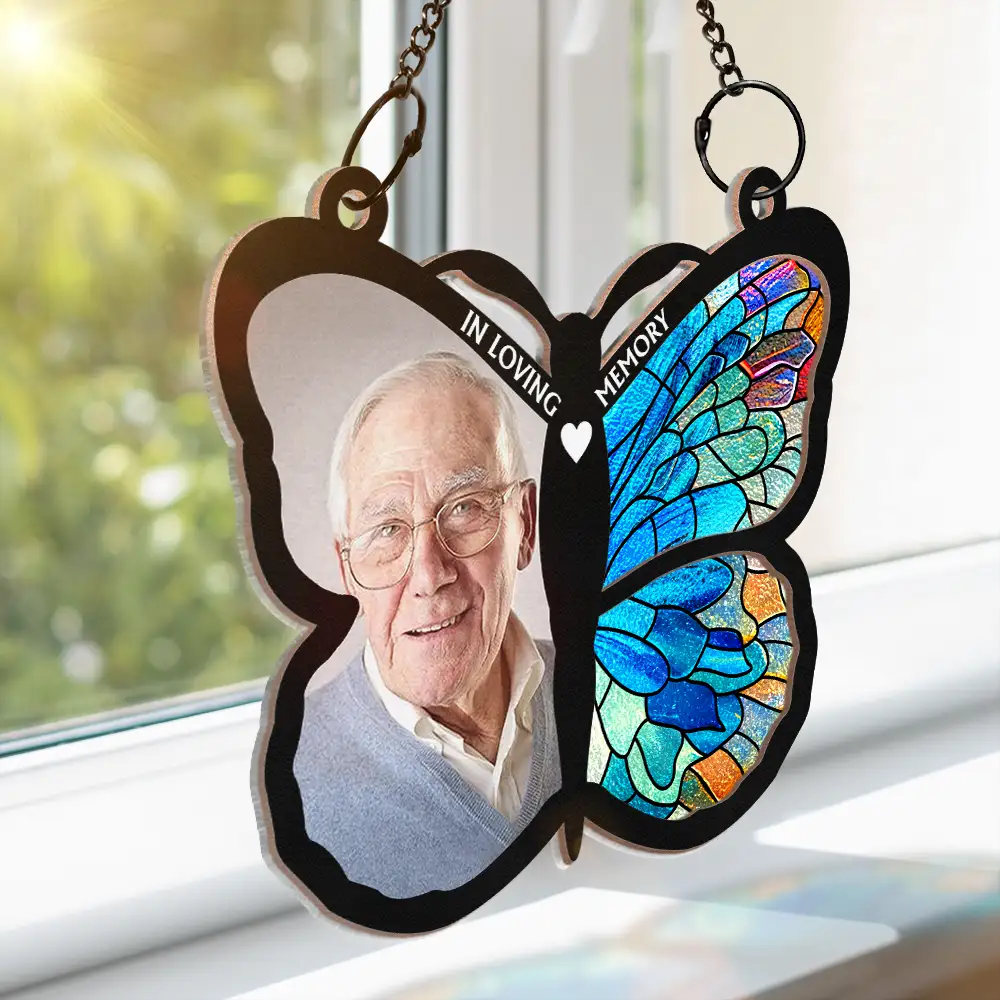 Custom Photo Although You Cannot See Me Memorial - Personalized Window Hanging Suncatcher Ornament - Image 3