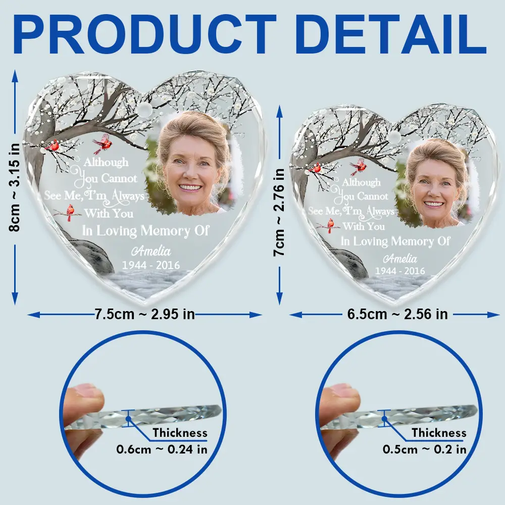 Custom Photo Always And Forever In Our Hearts Memorial - Personalized Heart Shaped Glass Ornament - Image 5