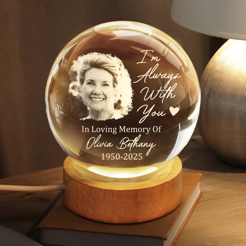 Custom Photo Always And Forever In Our Hearts - Personalized Crystal Globe Lamp - Image 2