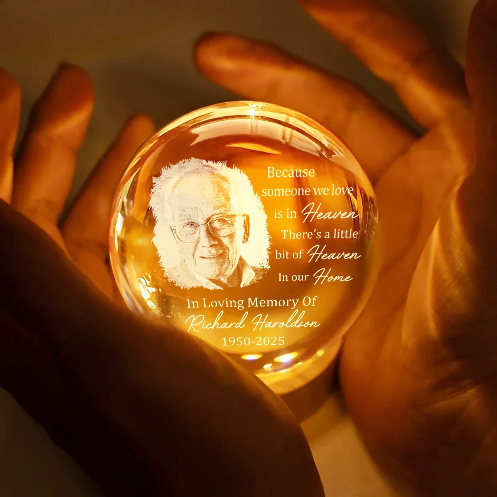 Custom Photo Always And Forever In Our Hearts - Personalized Crystal Globe Lamp - Image 4