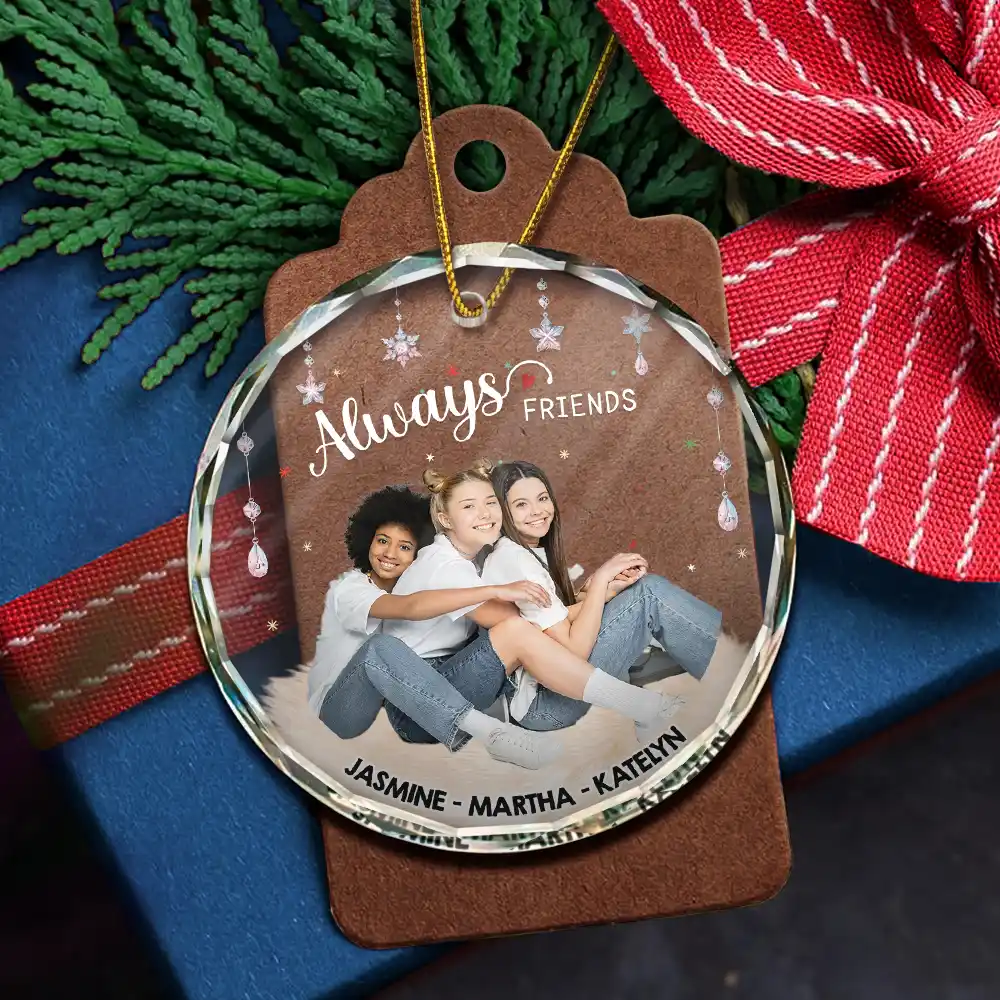 Custom Photo Always Besties - Personalized Circle Glass Ornament - Image 6