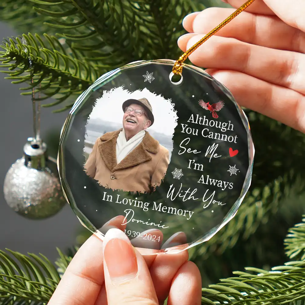 Custom Photo Always & Forever In Our Hearts - Personalized Circle Glass Ornament - Image 2