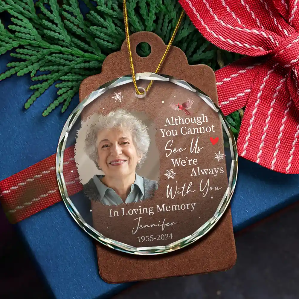 Custom Photo Always & Forever In Our Hearts - Personalized Circle Glass Ornament - Image 5