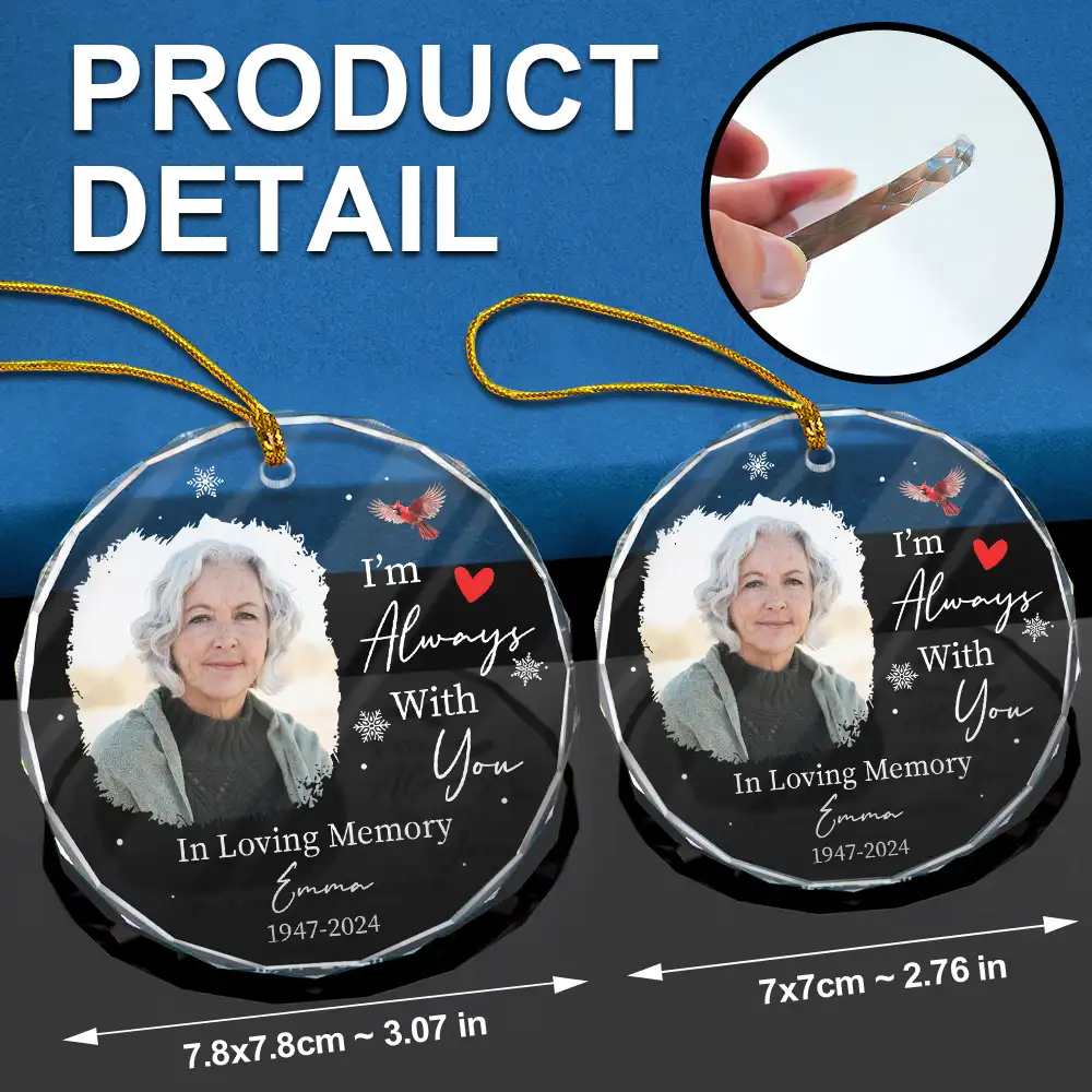 Custom Photo Always & Forever In Our Hearts - Personalized Circle Glass Ornament - Image 6