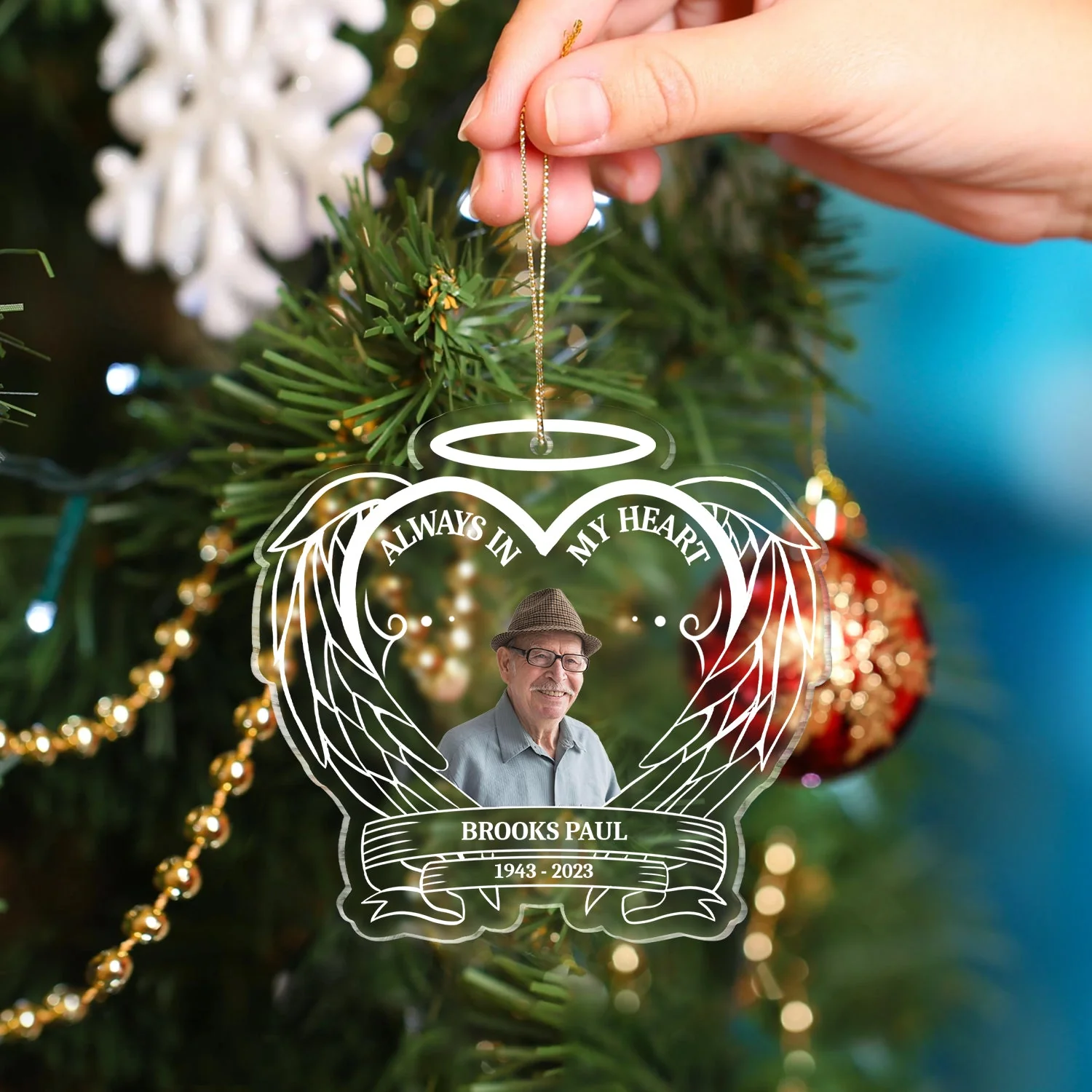 Custom Photo Always In Our Hearts - Christmas, Memorial Gift - Personalized Custom Shaped Acrylic Ornament - Image 5