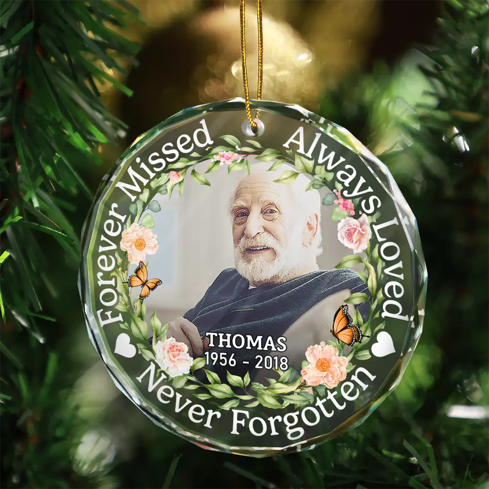 Custom Photo Always Loved Forever Missed - Personalized Circle Glass Ornament - Image 4