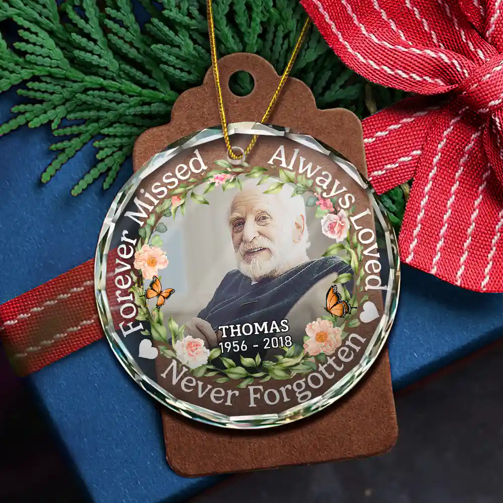 Custom Photo Always Loved Forever Missed - Personalized Circle Glass Ornament - Image 6