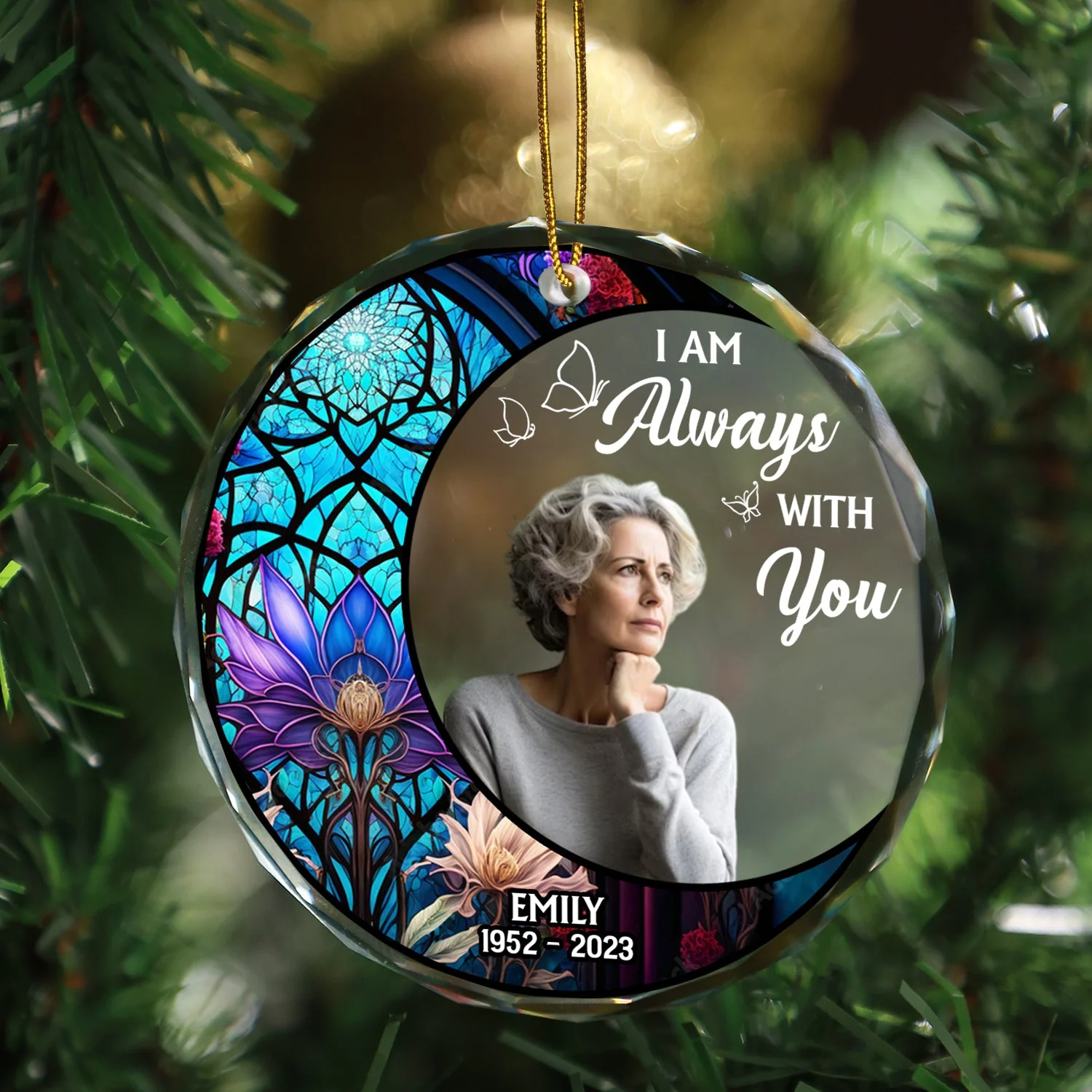 Custom Photo Always With You - Christmas Memorial Gift - Personalized Circle Glass Ornament - Image 4