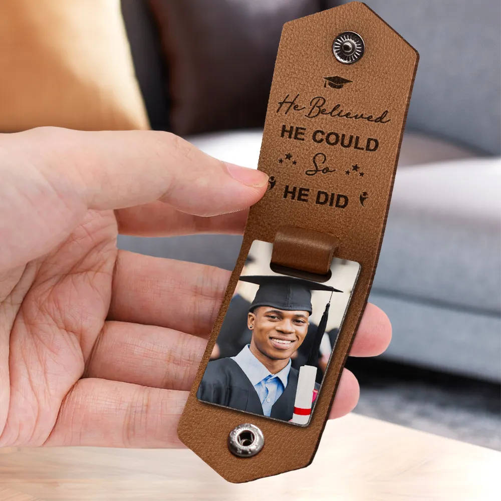 Custom Photo And So The Adventure Begins - Graduation Gift - Personalized Leather Photo Keychain - Image 3