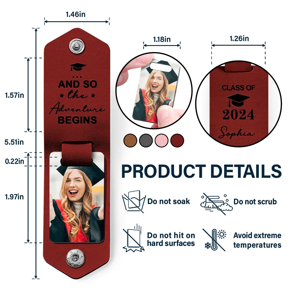 Custom Photo And So The Adventure Begins - Graduation Gift - Personalized Leather Photo Keychain - Image 4