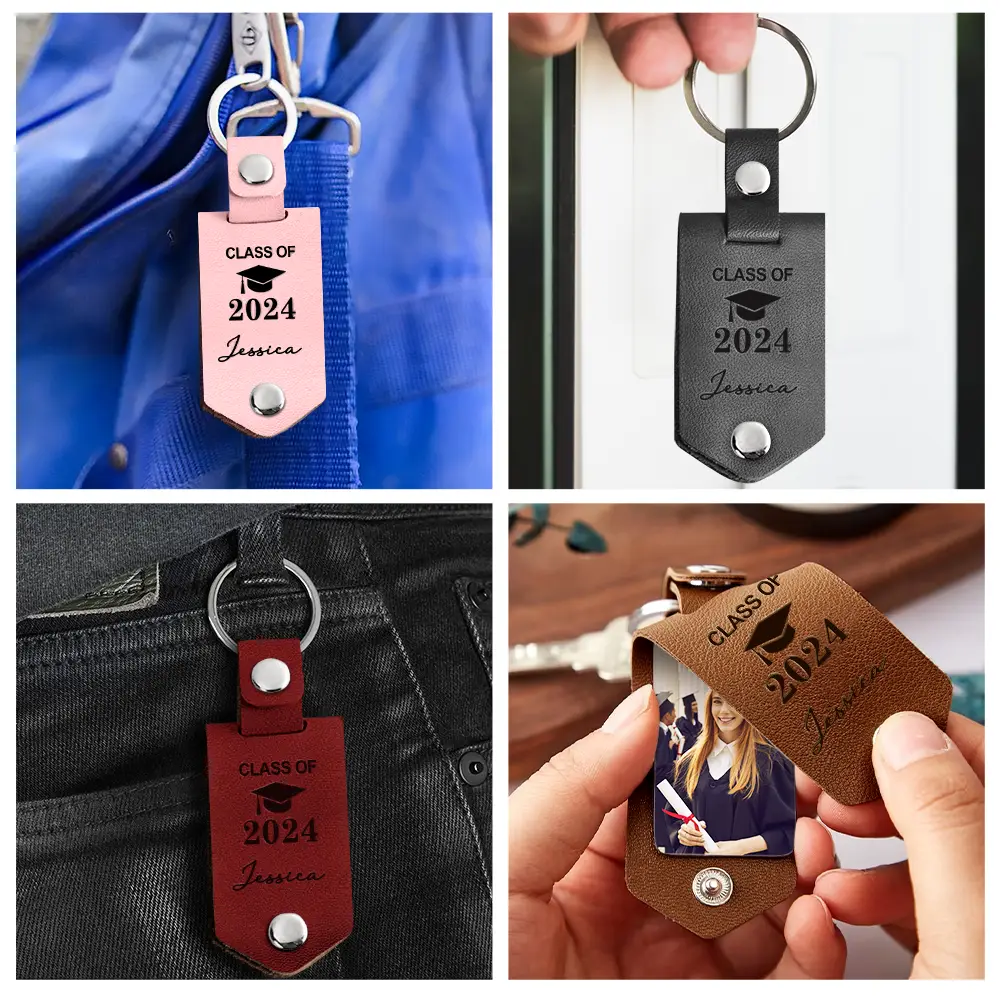 Custom Photo And So The Adventure Begins - Graduation Gift - Personalized Leather Photo Keychain - Image 5