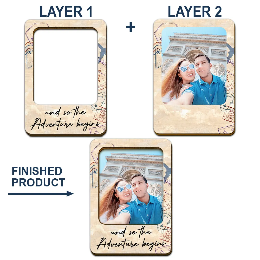 Custom Photo And So The Adventure Begins Traveling Couple - Personalized Custom Shaped Car Visor Clip - Image 5
