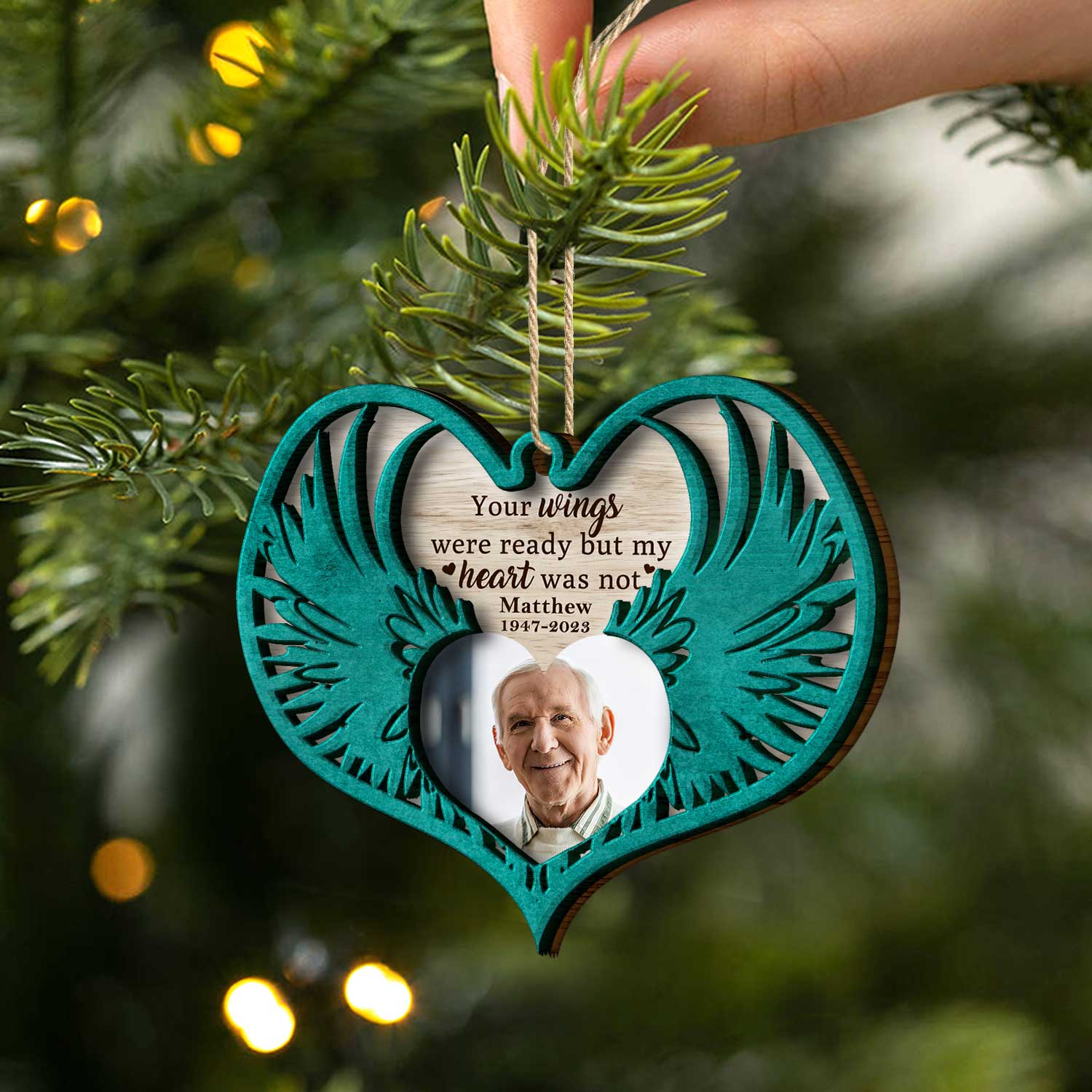 Custom Photo Angel Wings - Christmas Keepsake, Family Memorial Gift - Personalized 2-Layered Wooden Ornament - Image 2