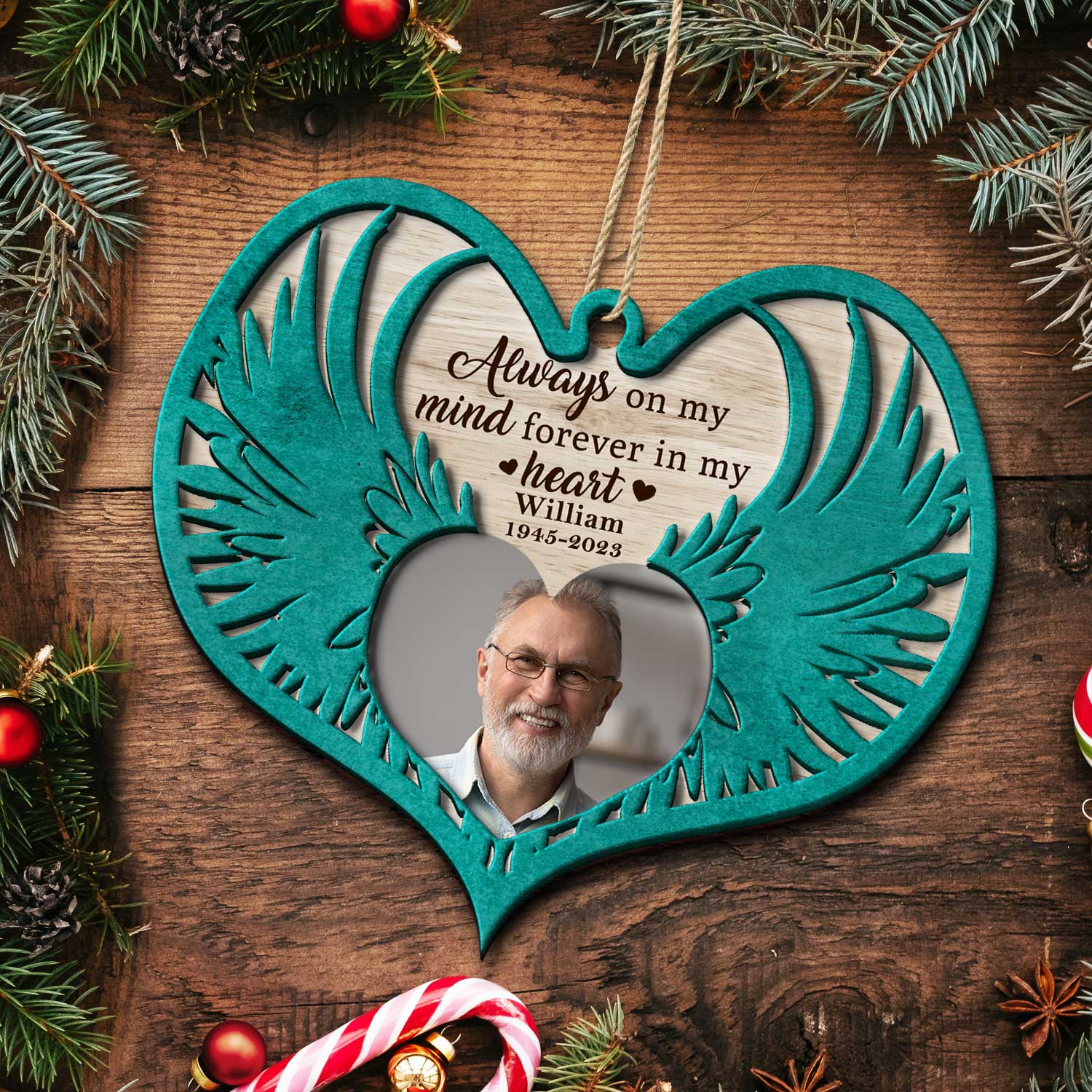 Custom Photo Angel Wings - Christmas Keepsake, Family Memorial Gift - Personalized 2-Layered Wooden Ornament - Image 5