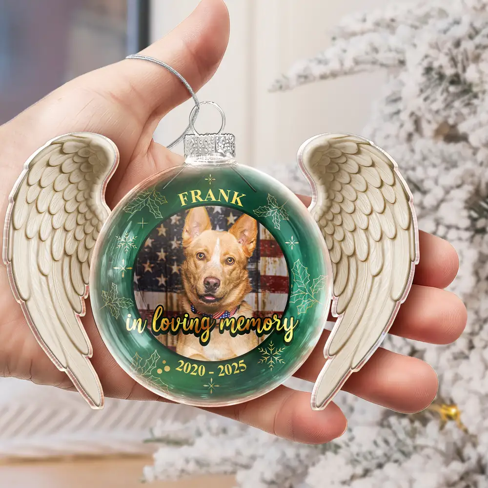 Custom Photo Angel Wings Paw Pet Memorial Forever Loved - Personalized Custom Shaped Glass Ornament - Image 4