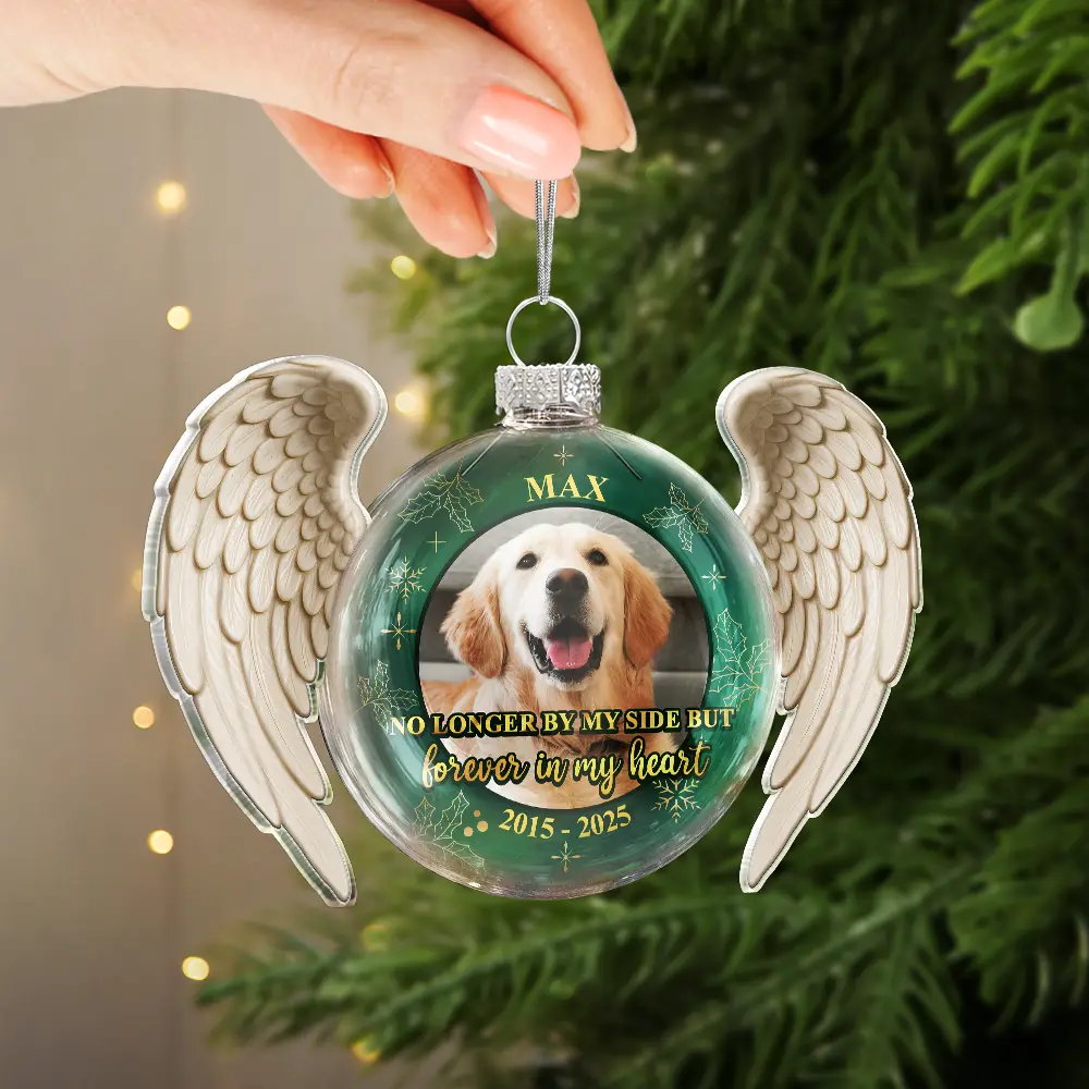 Custom Photo Angel Wings Paw Pet Memorial Forever Loved - Personalized Custom Shaped Glass Ornament - Image 5