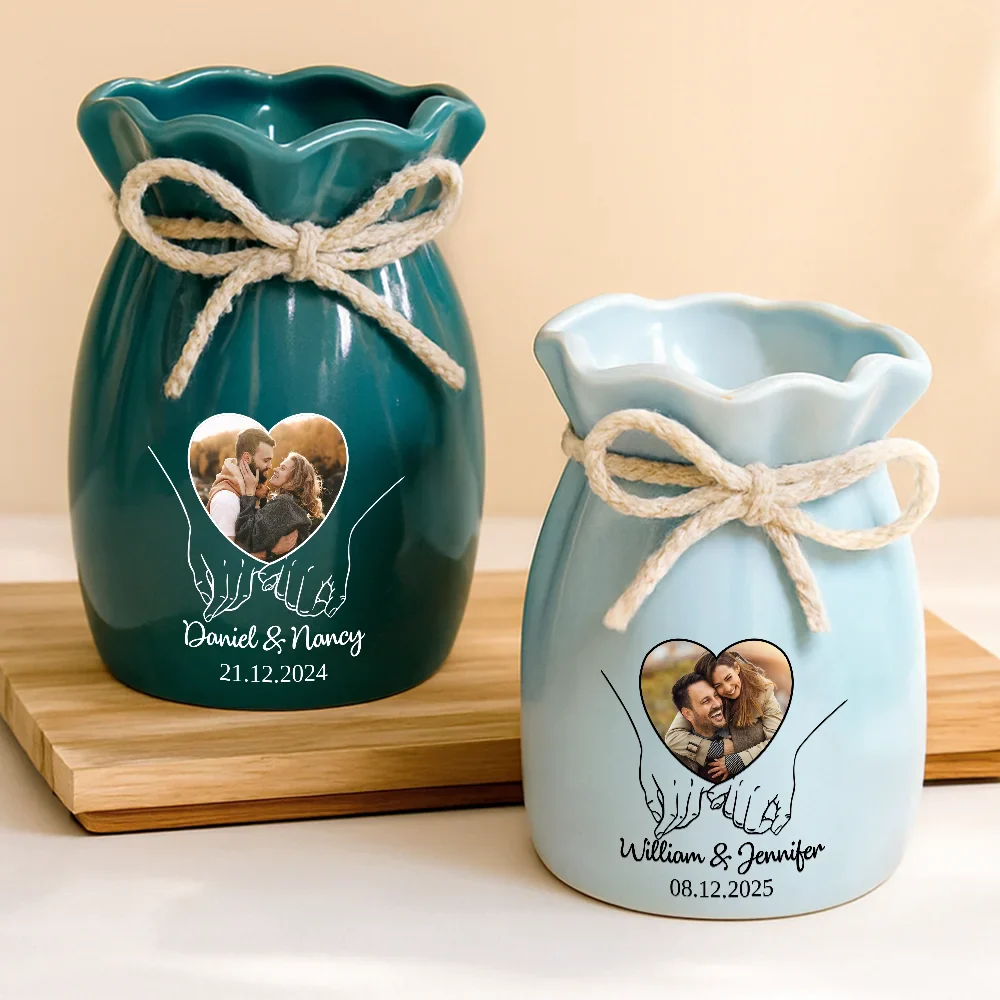 Custom Photo Anniversary Couple - Personalized Ribbon Tie Flower Vase - Image 4