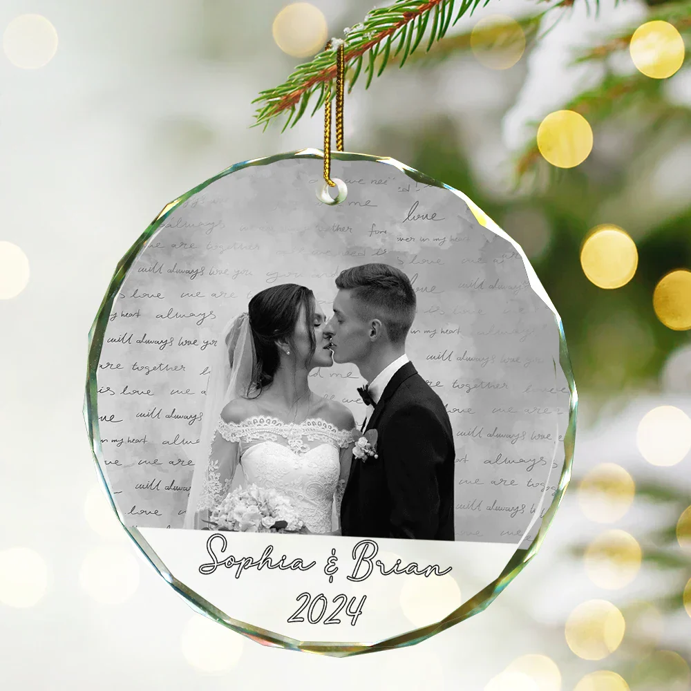 Custom Photo Anniversary Couples - Personalized Circle Glass Ornament - Image 3