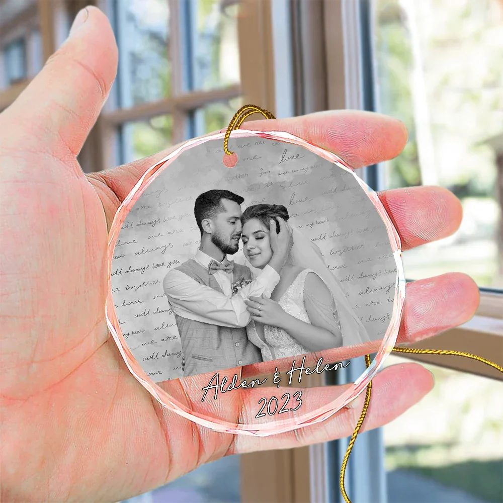 Custom Photo Anniversary Couples - Personalized Circle Glass Ornament - Image 5