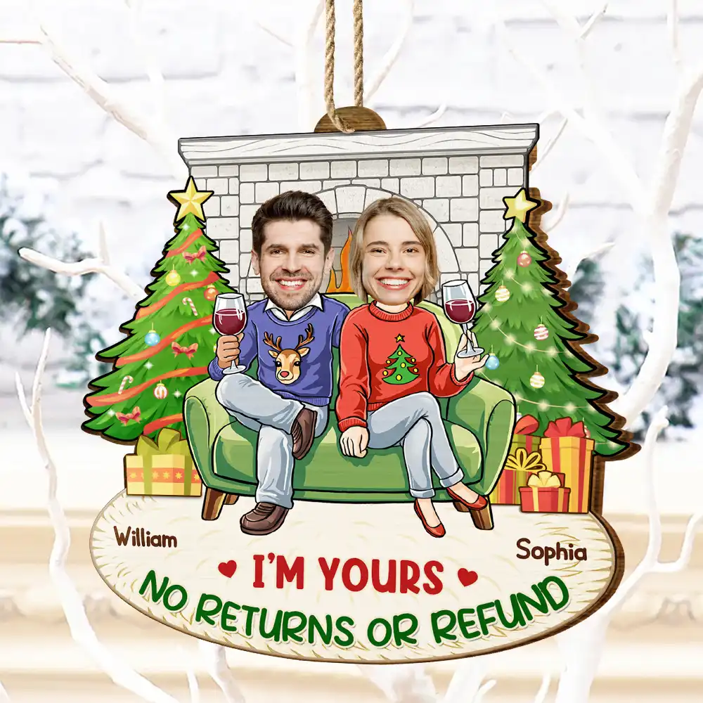 Custom Photo Annoying Each Other Christmas Couple - Personalized Custom Shaped Wooden Ornament - Image 5
