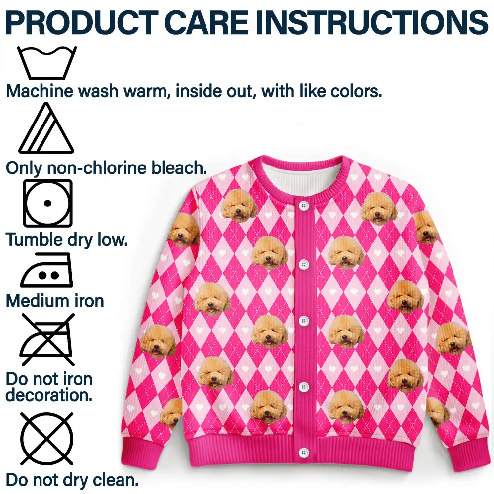 Custom Photo Argyle Plaid Pet Face - Personalized Cardigan - Image 7