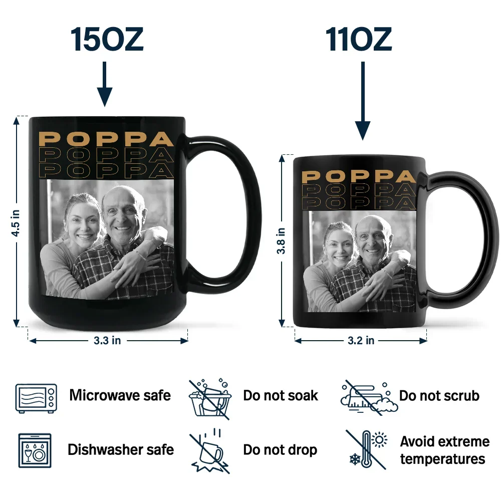 Custom Photo B&W Daddy Grandpa - Personalized Black Mug - Image 4