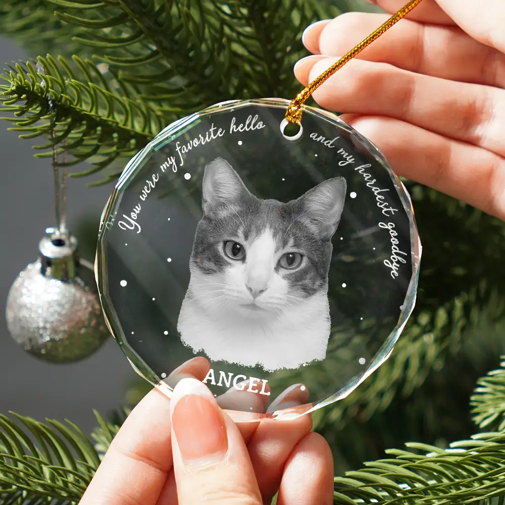 Custom Photo B&W Pet Loss Pet Memorial Forever Leaving Pawprints - Personalized Circle Glass Ornament - Image 3