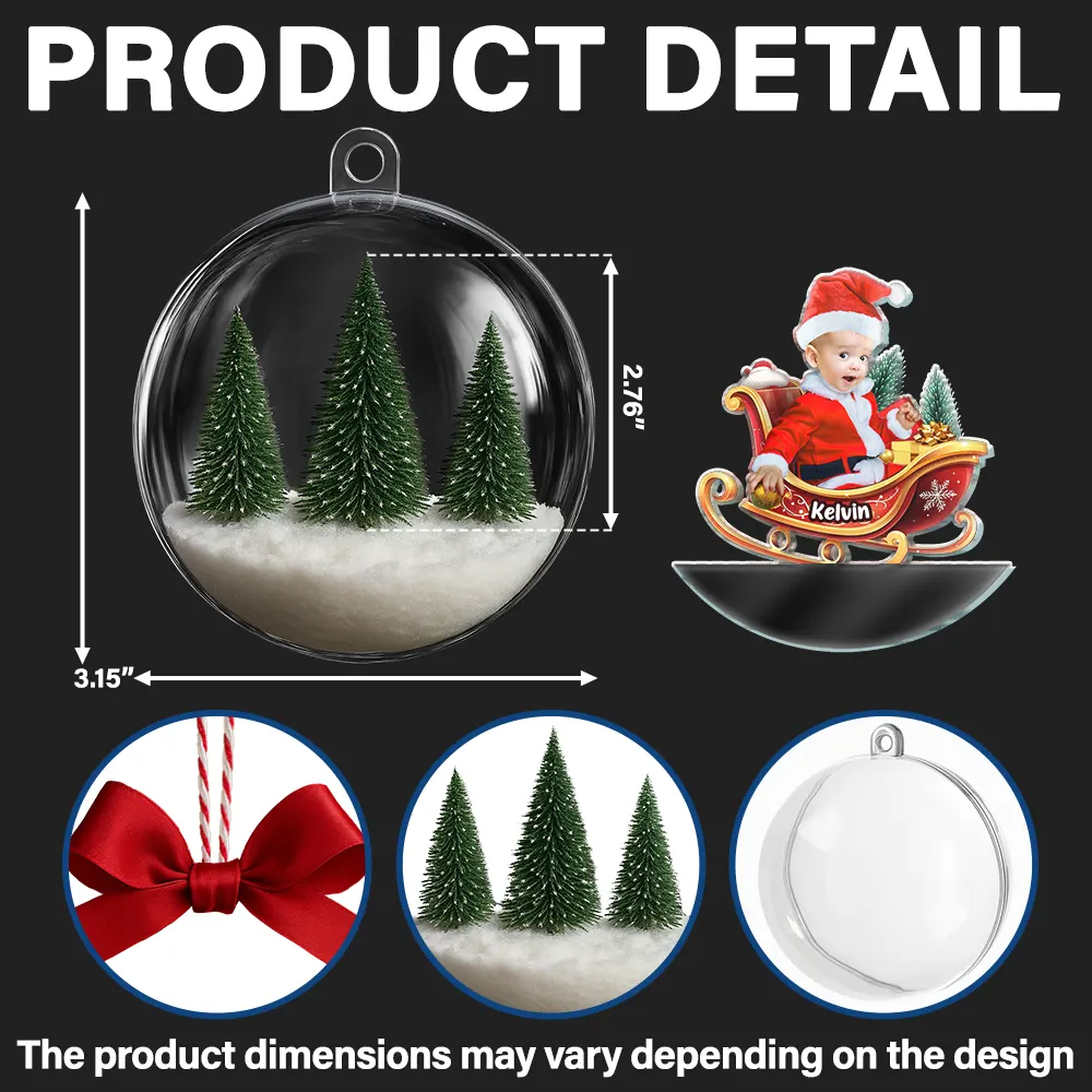Custom Photo Baby And Kid In Sleigh - Personalized 3D Acrylic Ball Ornament - Image 3