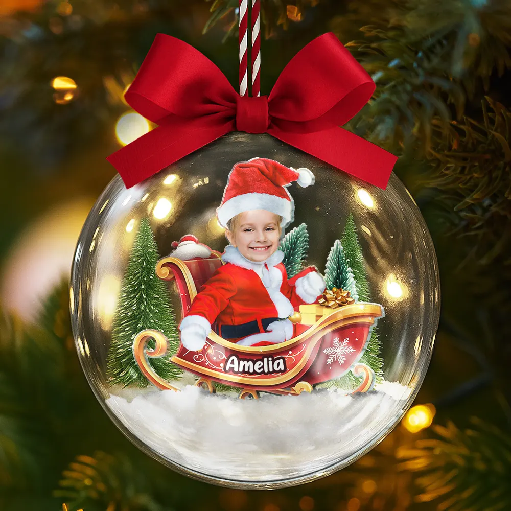 Custom Photo Baby And Kid In Sleigh - Personalized 3D Acrylic Ball Ornament - Image 6