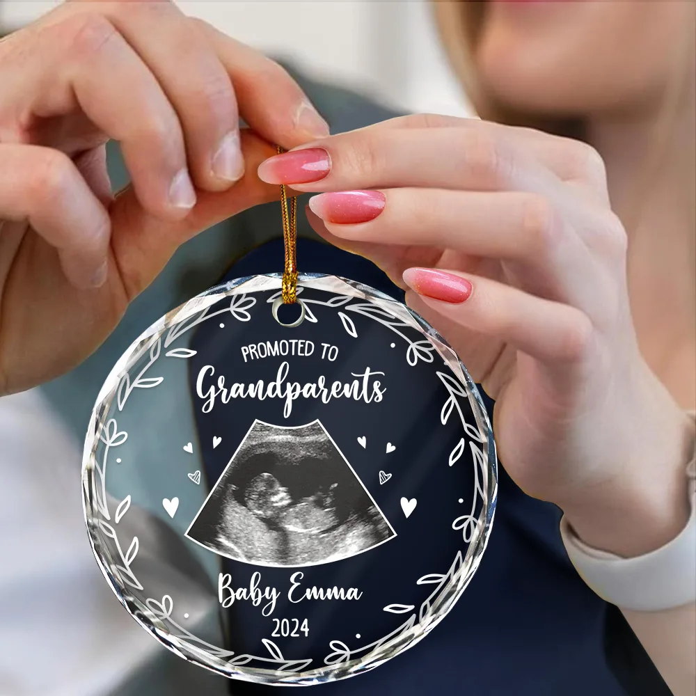 Custom Photo Baby Announcement Promoted To - Personalized Circle Glass Ornament - Image 4