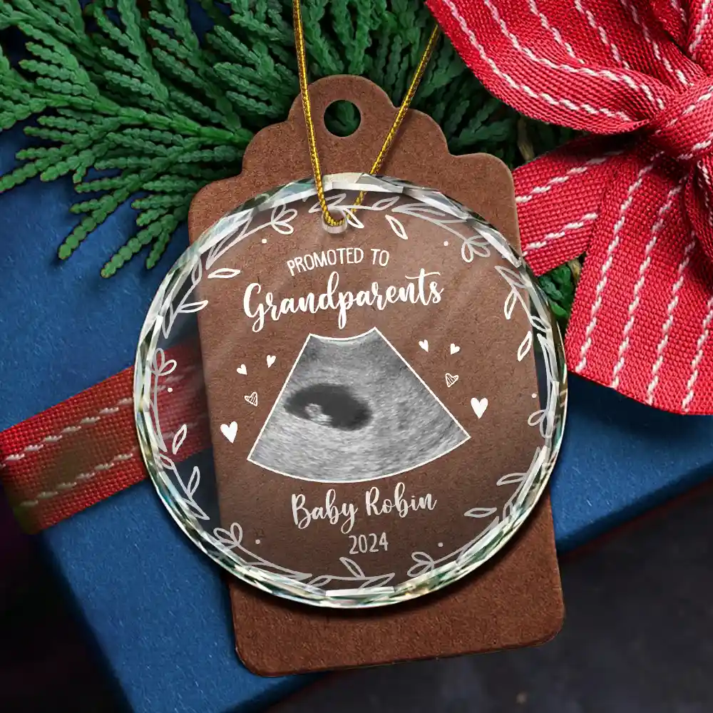 Custom Photo Baby Announcement Promoted To - Personalized Circle Glass Ornament - Image 5