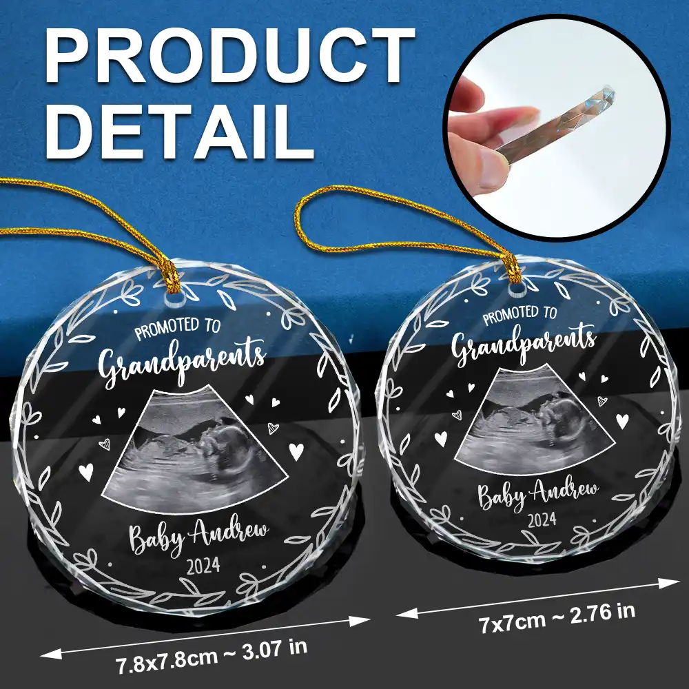 Custom Photo Baby Announcement Promoted To - Personalized Circle Glass Ornament - Image 6