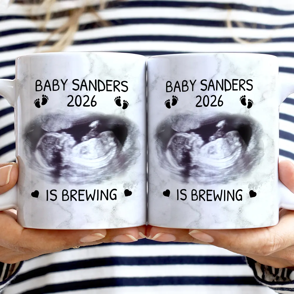 Custom Photo Baby Brewing Expecting Mom Parents - Personalized White Edge-to-Edge Mug - Image 2