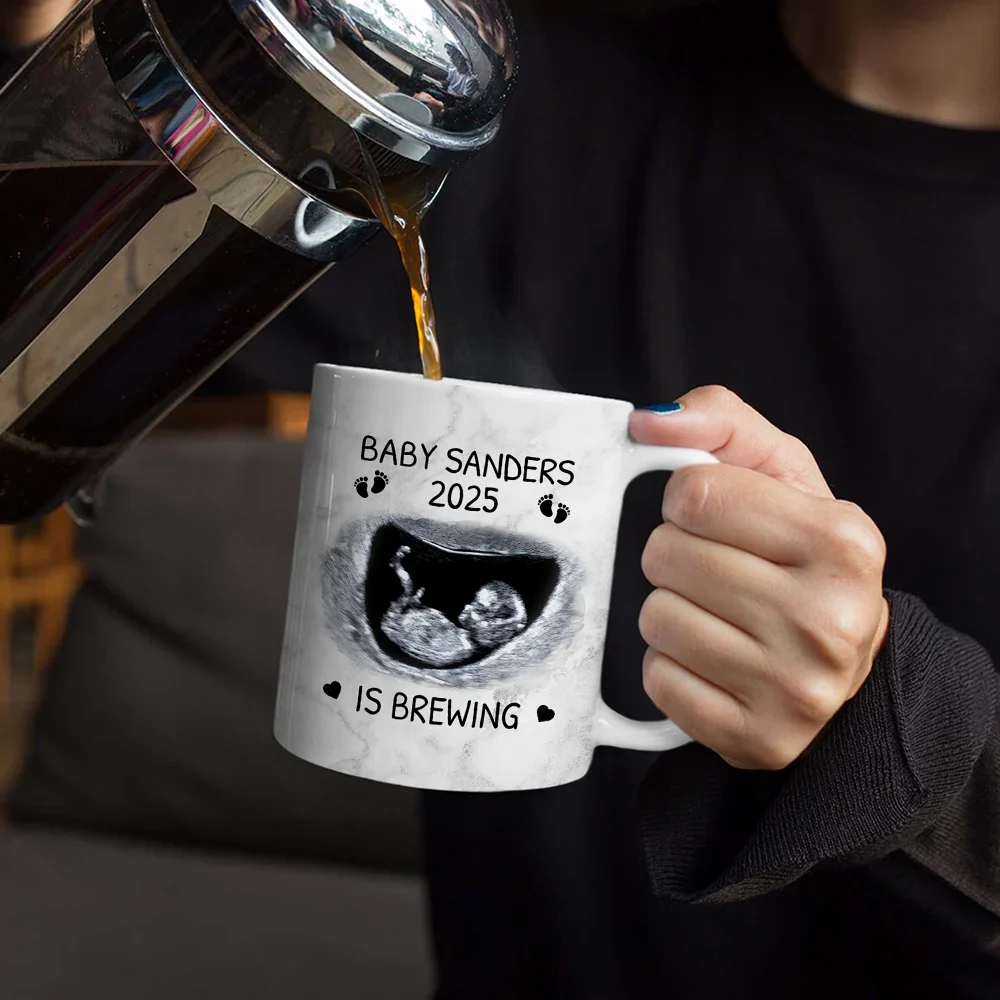 Custom Photo Baby Brewing Expecting Mom Parents - Personalized White Edge-to-Edge Mug - Image 4