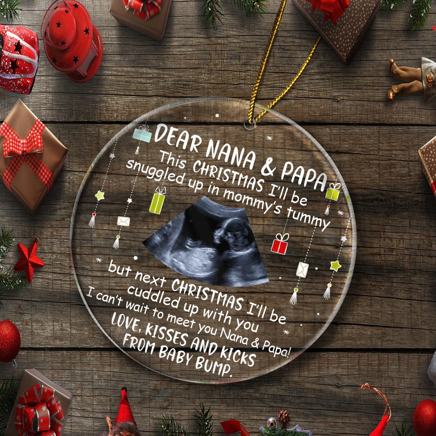 Custom Photo Baby Bump To Daddy, Mommy - Christmas Gift For Mom, Dad, New Parents - Personalized Circle Acrylic Ornament - Image 5
