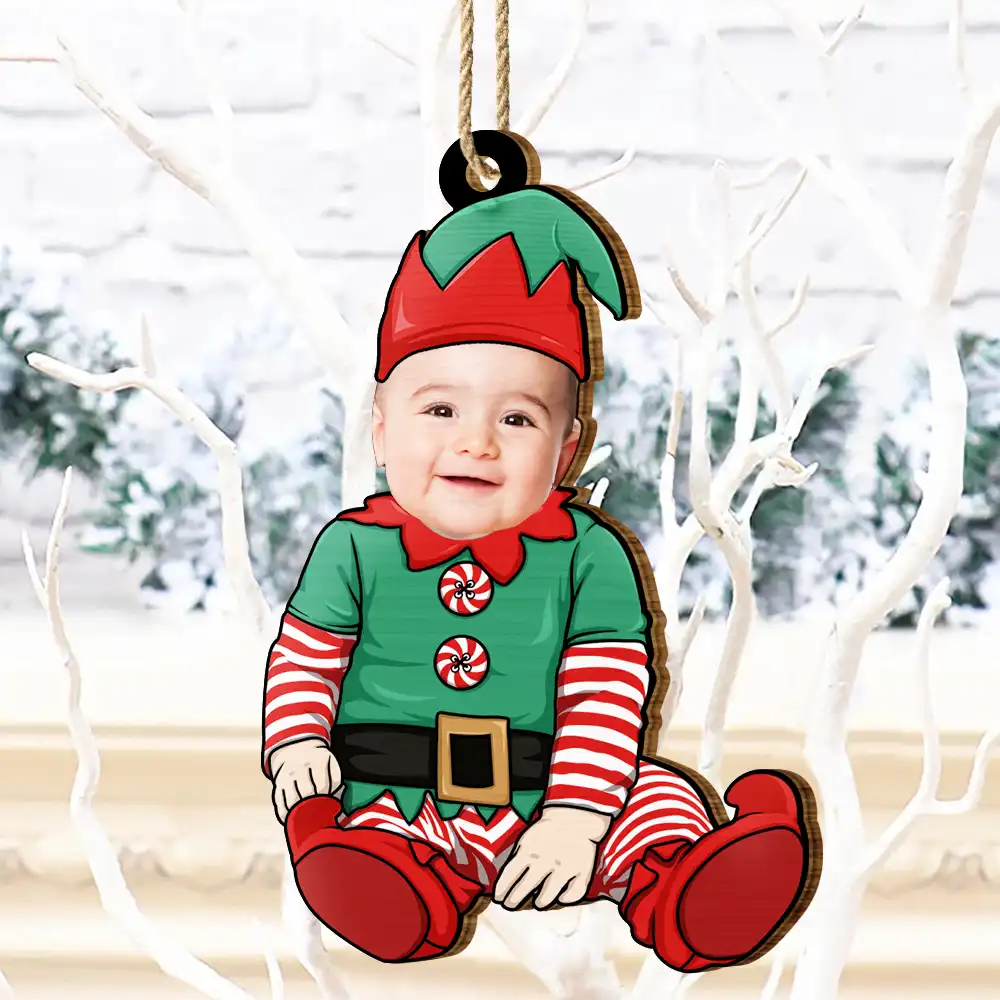 Custom Photo Baby Christmas Costumes - Personalized Wooden Cutout Ornament - Image 6
