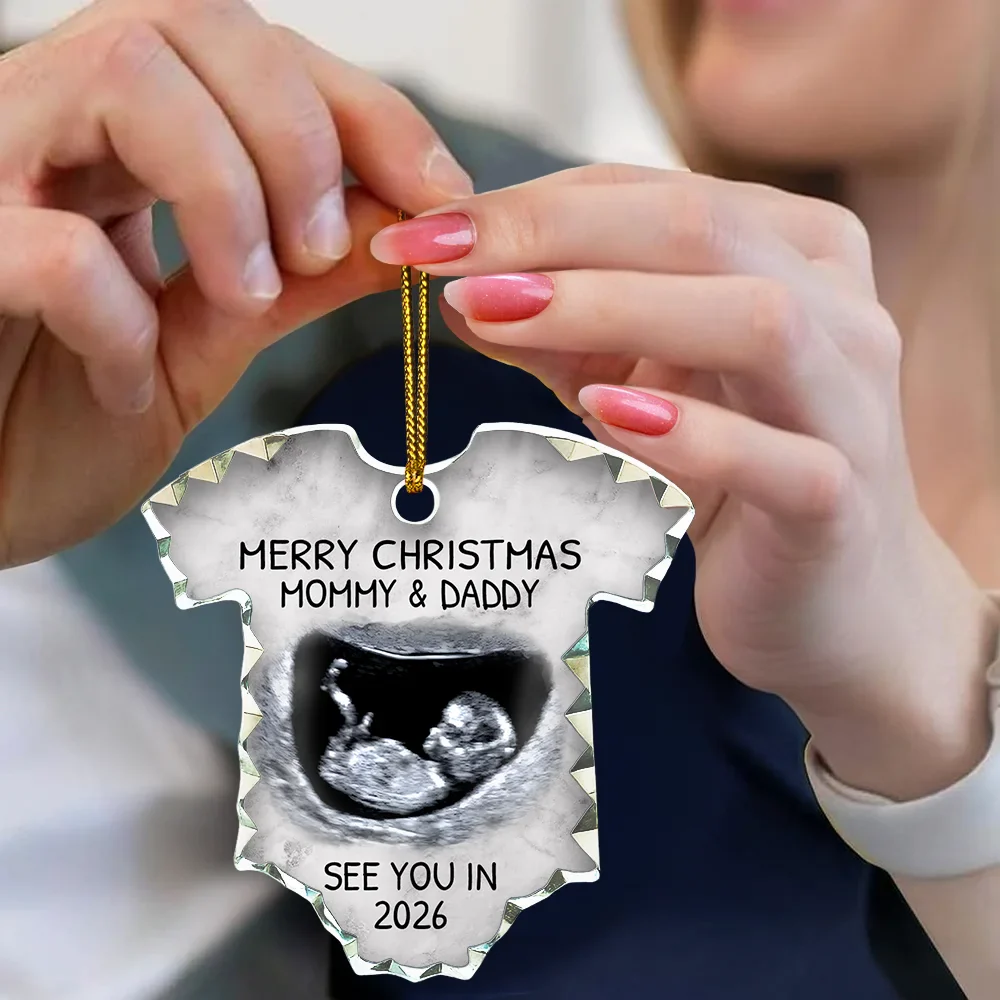 Custom Photo Baby Expecting See You In 2026 - Personalized Onesie Shaped Glass Ornament - Image 4