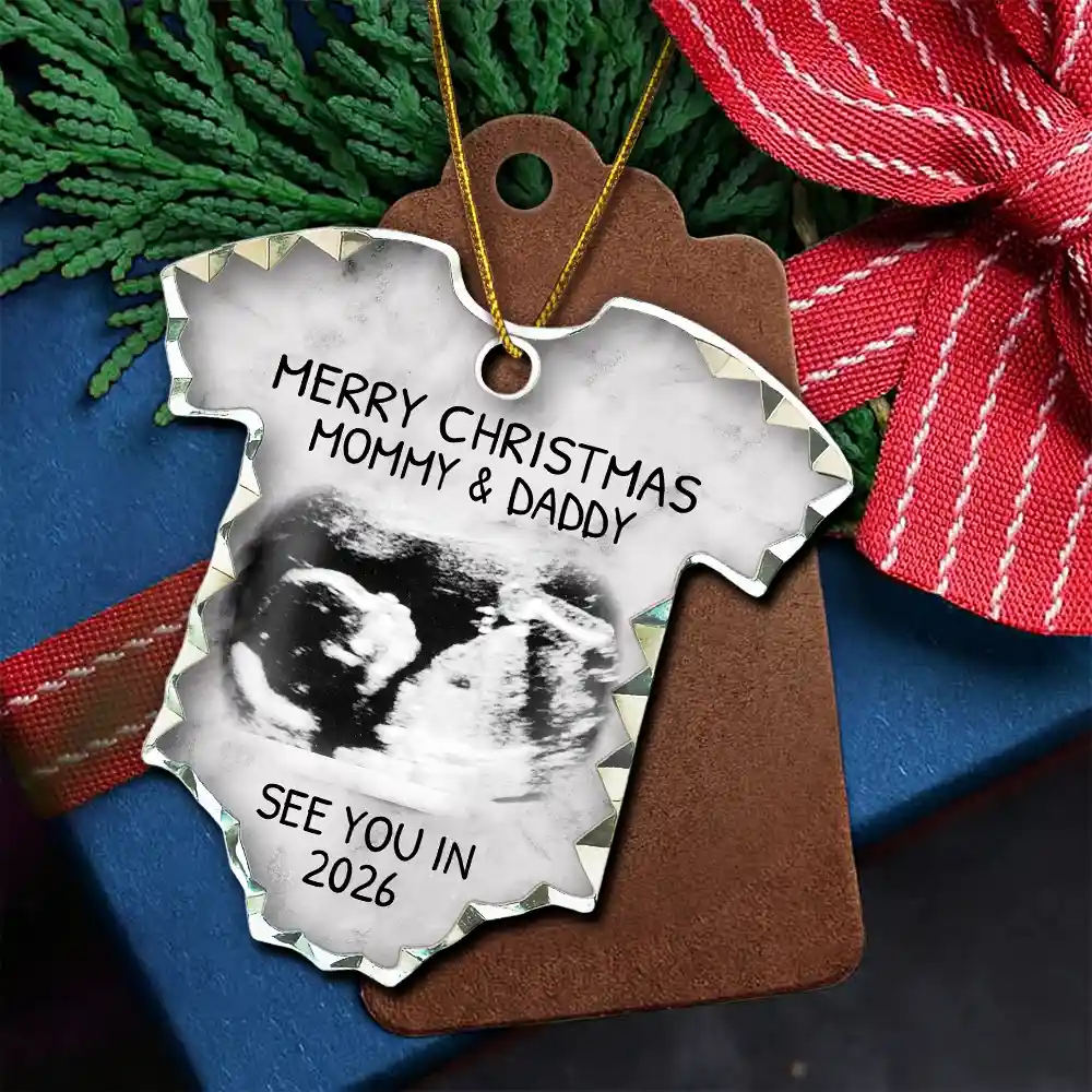 Custom Photo Baby Expecting See You In 2026 - Personalized Onesie Shaped Glass Ornament - Image 5